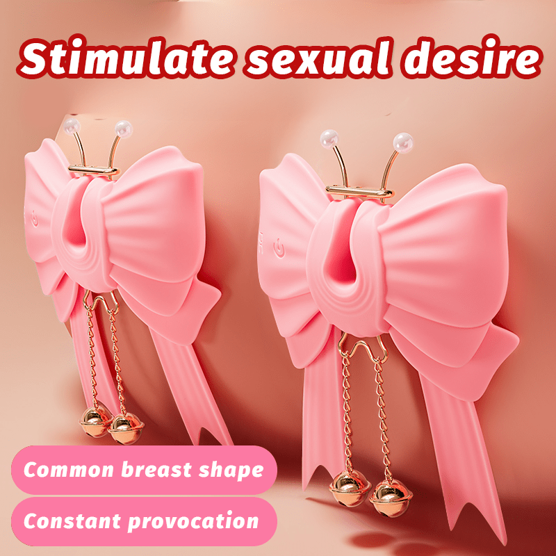 Pink Bowknot Vibrating Nipple Clamps App Control