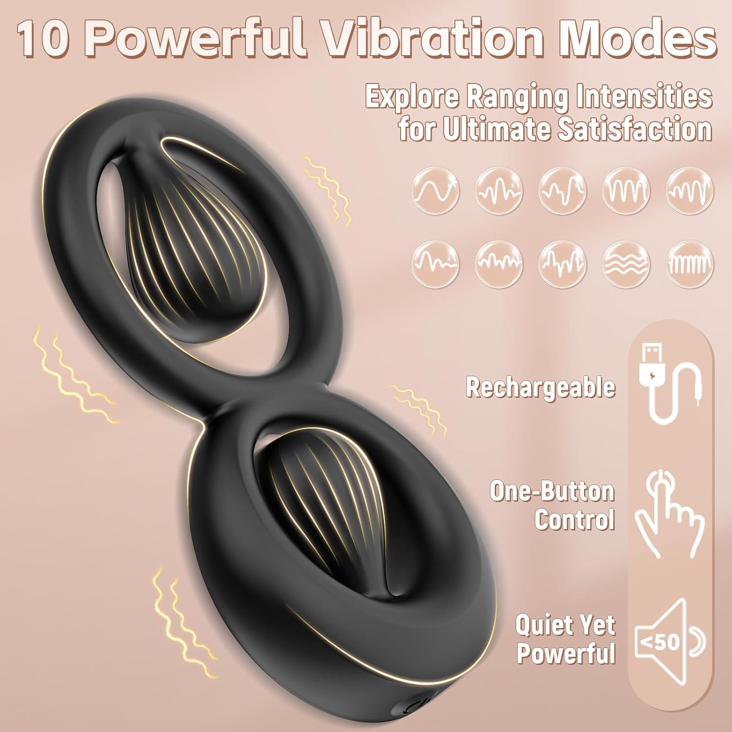 Vibrating Dual Cock Ring with Adjustable Beads