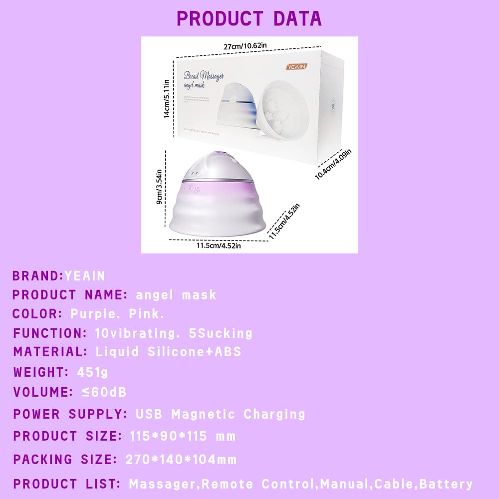 Angel 5 Vacuum Suction 10 Vibration Breast Massagers With Remote