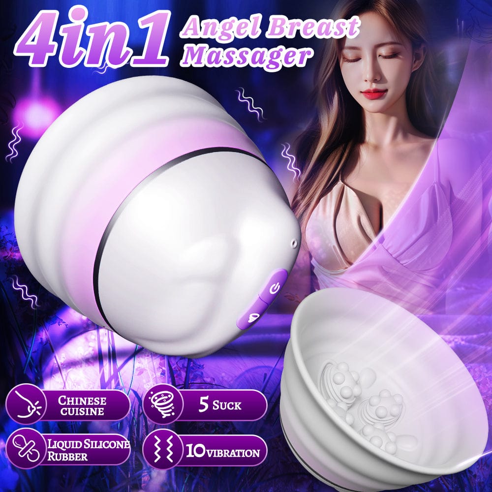 Angel 5 Vacuum Suction 10 Vibration Breast Massagers With Remote